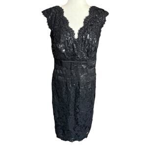 Tadashi Shoji Embellished Metallic Lace Sheath Dress Sz 12 Whimsigoth Witchy